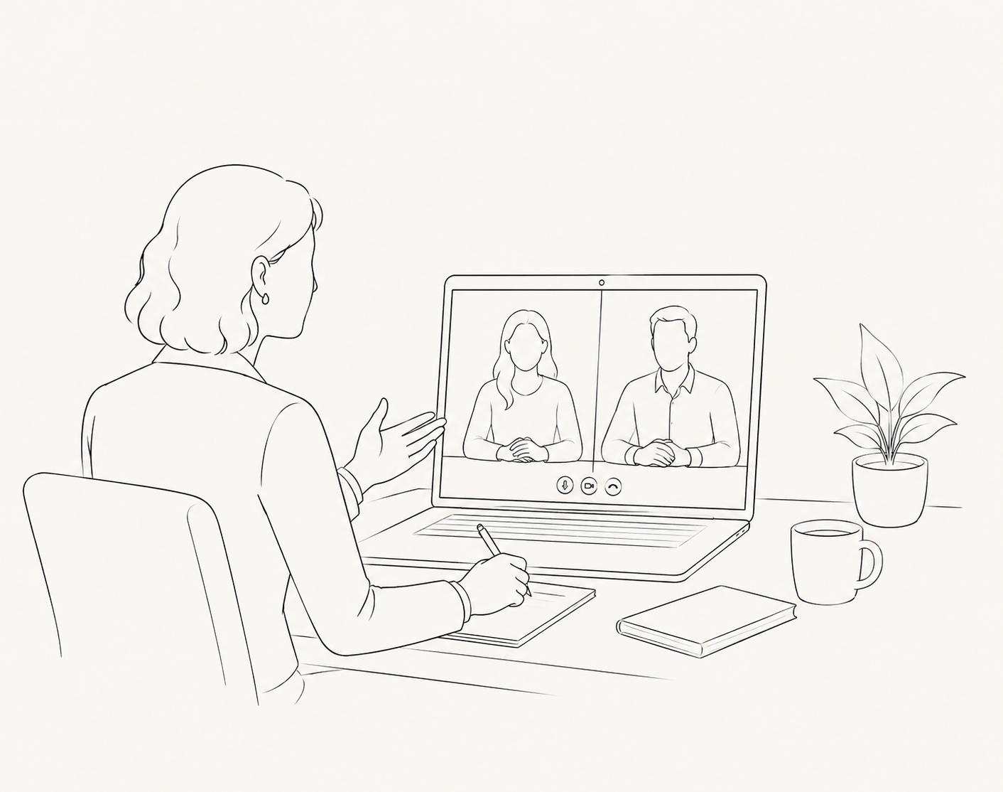 online family mediation session with mediator and two clients on a video call
